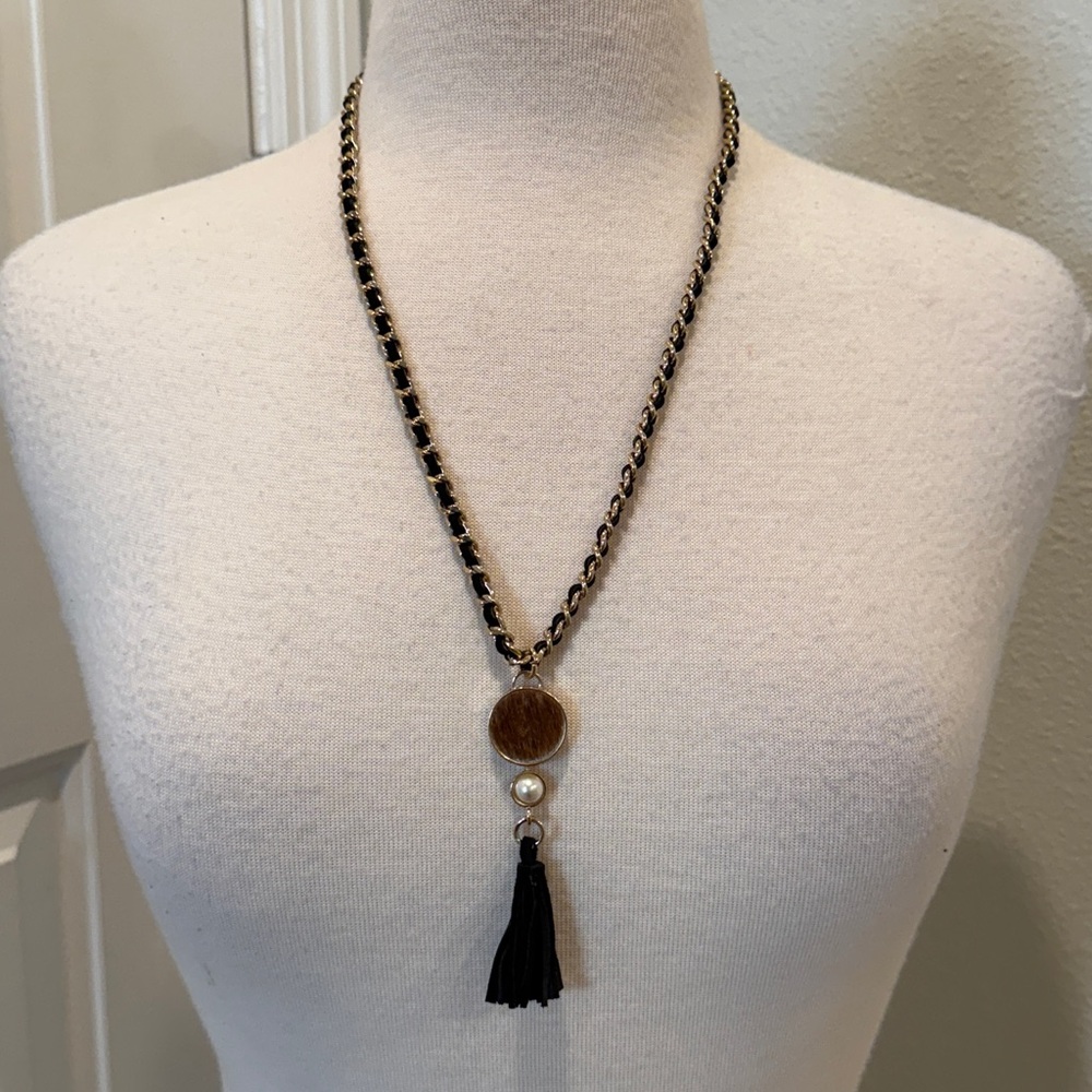 Women’s Boho Leather & Calf Hair Chain Link Necklace